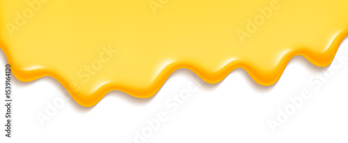 Golden honey or ice cream melt flowing down - glossy yellow liquid drip with wavy border. Sweet dessert topping for summer treats, food packaging designs or confectionery graphic illustrations.