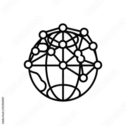 Blockchain technology network icon representing global connectivity