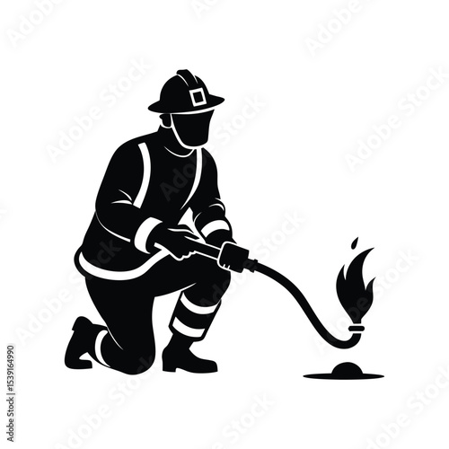 Firefighter Silhouette in Full Gear Vector  