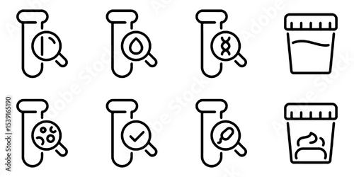Papier peint Medical laboratory blood, urine, sperm and stool test editable stroke outline icons set isolated on white background flat vector illustration