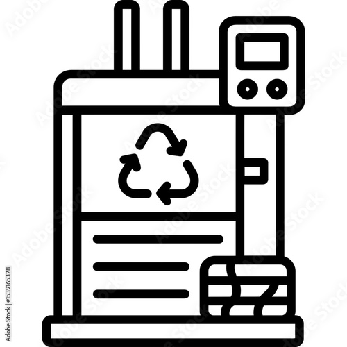 Recycling baler machine icon in bold outline