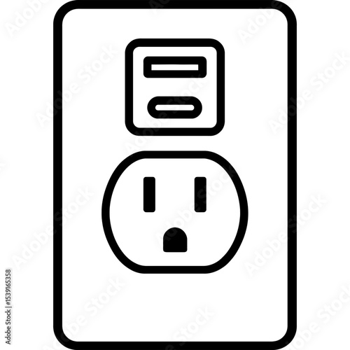 Smart outlet with usb ports outline icon vector