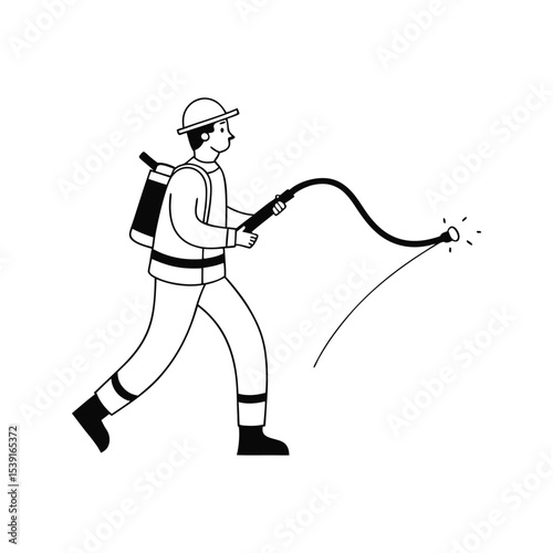 Minimalist Fireman Outline Drawing on White  
