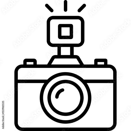 Film camera with flash outline icon vector