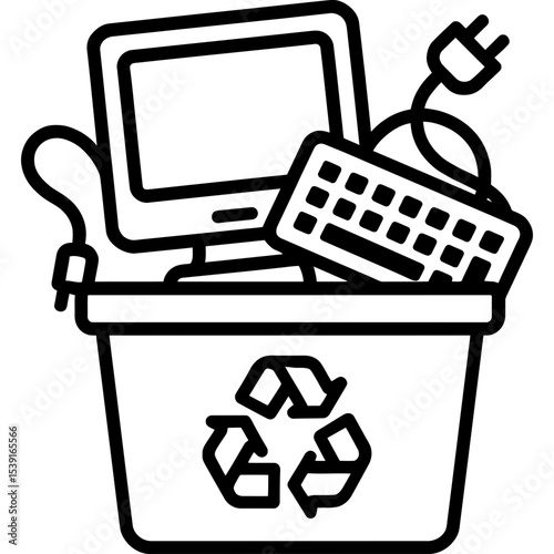 Computer and cables in electronic waste icon