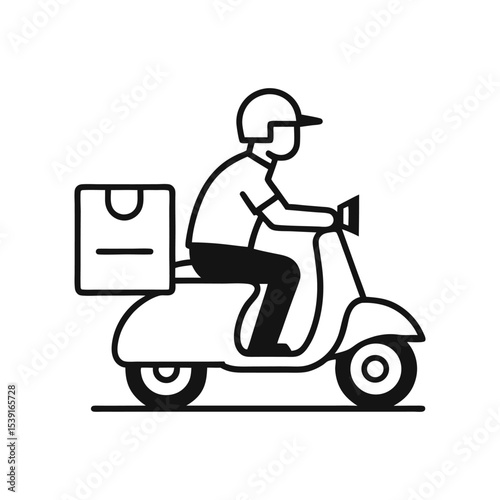 Outline Vector of Courier Riding Bike for Delivery  
