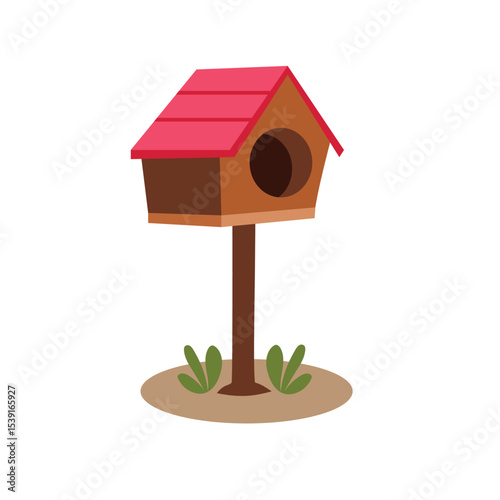 Bird feeder, cartoon birdhouse for feeding forest birds.  vector illustration