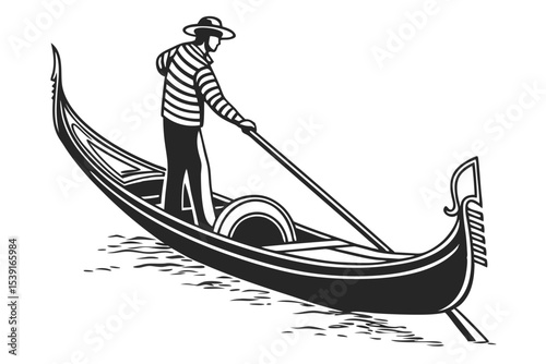 Illustration of a Gondola with a Gondolier Navigating the Waterways of Venice Italy a Symbolic Representation of Italian Culture