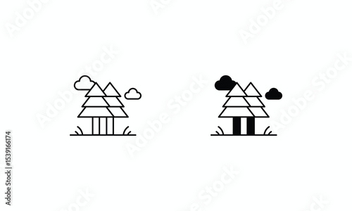 Pine Tree icons set Line and Glyph black vector icon stock illustration