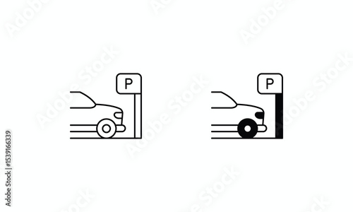 Car Parking  icons set Line and Glyph black vector icon stock illustration