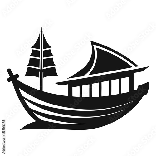 Elegant Silhouette of a Junk Boat Traditional Asian Watercraft Maritime Iconography and Nautical Symbolism a Voyage Through Cultural Heritage