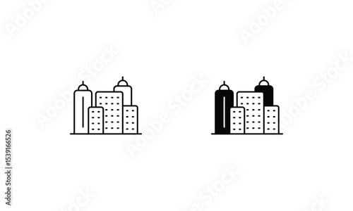 City  icons set Line and Glyph black vector icon stock illustration