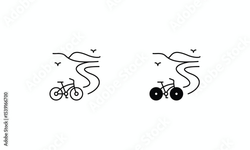 Bike Path  icons set Line and Glyph black vector icon stock illustration