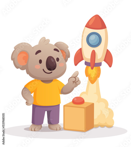 Startup launch concept – koala with rocket