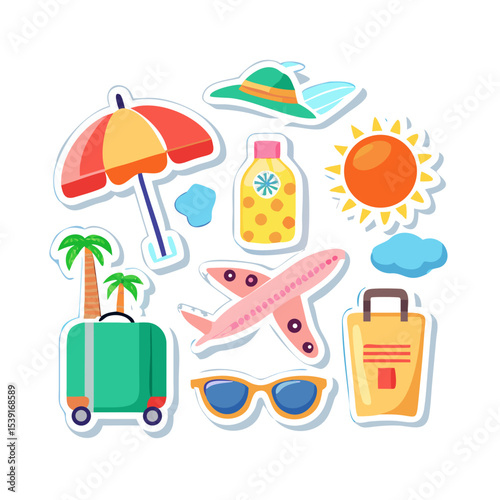 Vector summer sticker set with beach vacation elements