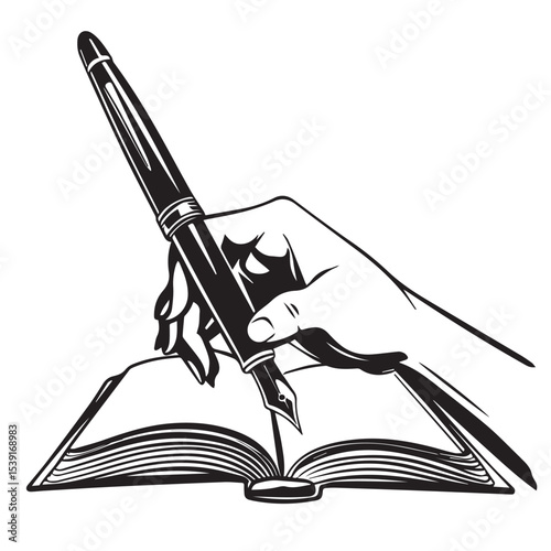 Hand writing in a notebook with fountain pen