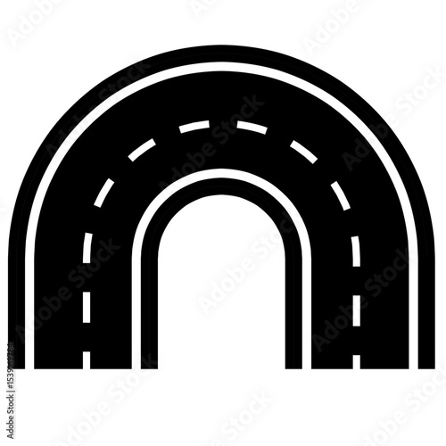 Road and highway in perspective icon. Road path with different bends. The road connects the cities road pieces in graphic style. Vector illustration isolated on transparent background