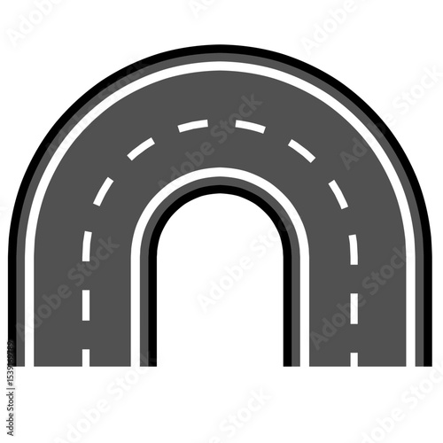 Road and highway in perspective icon. Road path with different bends. The road connects the cities road pieces in graphic style. Vector illustration isolated on transparent background