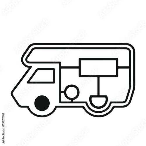 Vector Icon sticker of the motorhome Vector monochrome illustration of a camper van icon isolated on white background