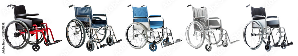 Fototapeta premium PNG Diverse wheelchairs for accessibility, element set on transparent background