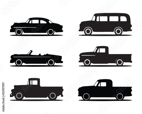 Classic car silhouettes collection vintage vehicles