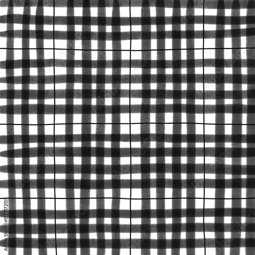 Black Plaid Gingham Madras Check Hand Drawn Background Pattern Overlay
