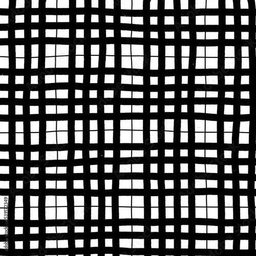 Black Plaid Gingham Madras Check Hand Drawn Background Pattern Overlay