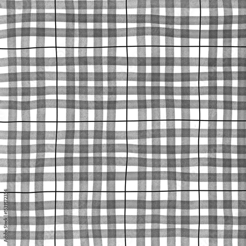Black Plaid Gingham Madras Check Hand Drawn Background Pattern Overlay