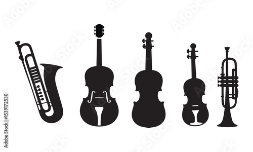 Silhouette icons of musical instruments
