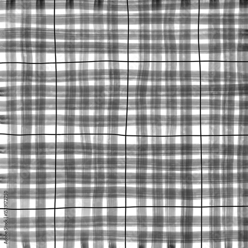 Black Plaid Gingham Madras Check Hand Drawn Background Pattern Overlay