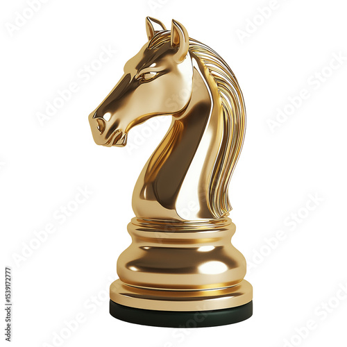 Golden Chess Knight Figure on Black Base, Symbolizing Strategy and Competition in a Stylish Setting on transparent background