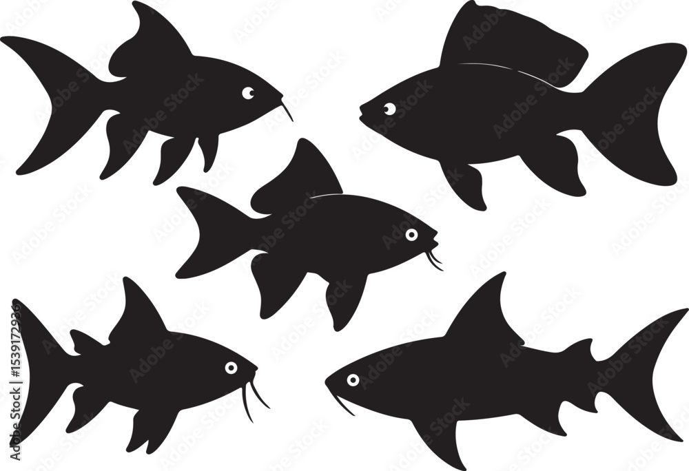 Fototapeta premium Silhouette collection of various fish species