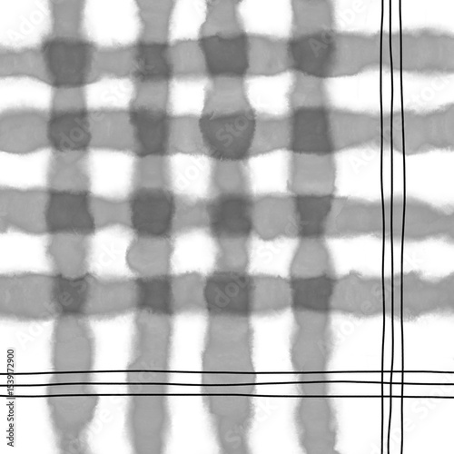 Black Plaid Gingham Madras Check Hand Drawn Background Pattern Overlay