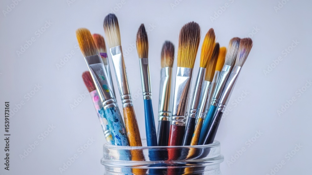 Fototapeta premium Paintbrushes in a glass jar