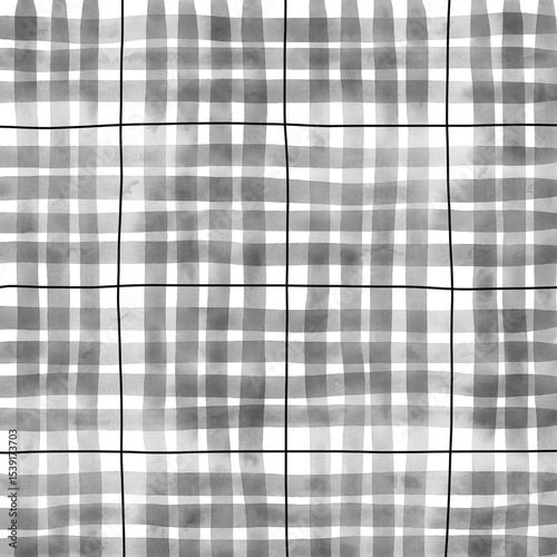 Black Plaid Gingham Madras Check Hand Drawn Background Pattern Overlay