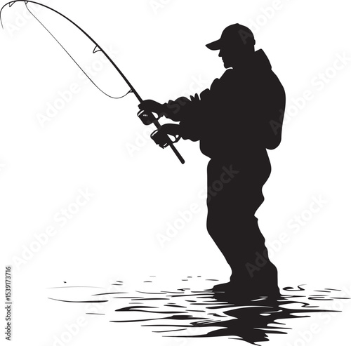 Silhouette of a Fisherman Casting a Line in a Calm Setting