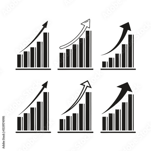 Upward Trend Bar Graph Vector Set on White background, Perfect for finance, Business chart, Data Visualizations. .eps
