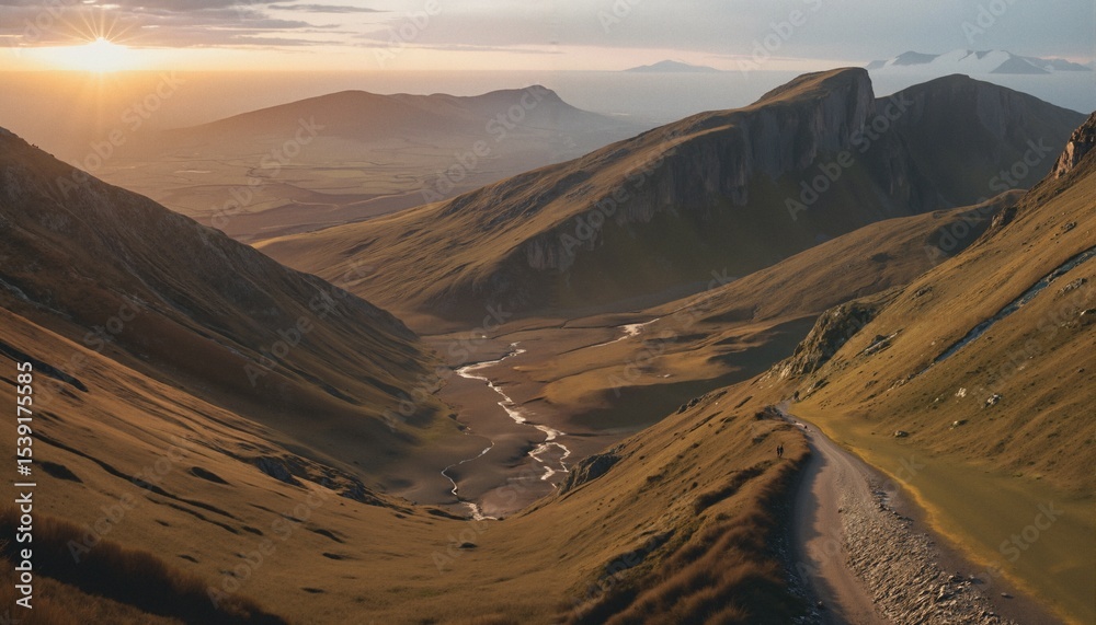 Fototapeta premium Mountain Sunrise Over Winding River