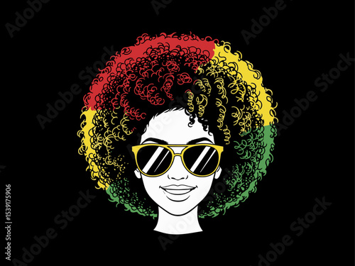 afro hair girl silhouette, afro girl face silhouette, black girl woman wearing sunglasses, girl smiling, juneteenth vector