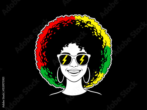 afro hair girl silhouette, afro girl face silhouette, black girl woman wearing sunglasses, girl smiling, juneteenth vector