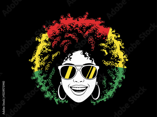 afro hair girl silhouette, afro girl face silhouette, black girl woman wearing sunglasses, girl smiling, juneteenth vector