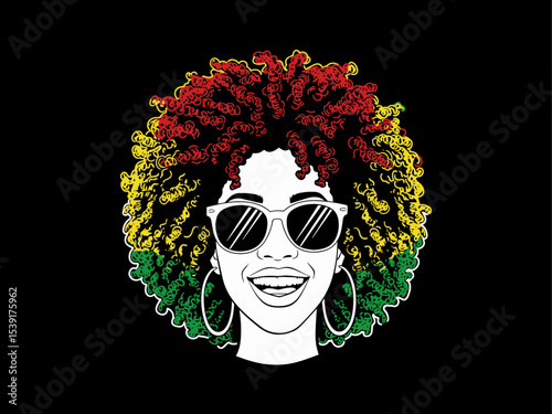 afro hair girl silhouette, afro girl face silhouette, black girl woman wearing sunglasses, girl smiling, juneteenth vector