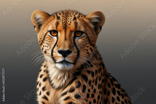 Close up portrait of a cheetah with striking amber eyes and distinctive black spots on its fur coat created with generated ai