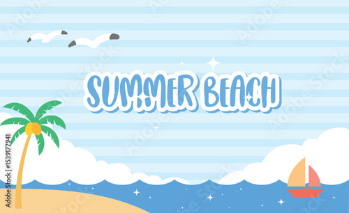 A bright and colorful summer beach scene vector illustration.  summer background