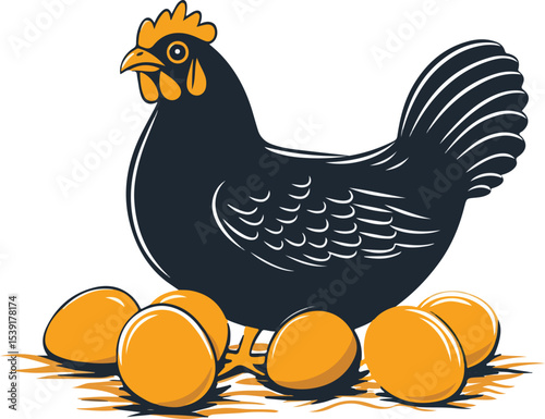illustration of hen sitting on eggs in nest