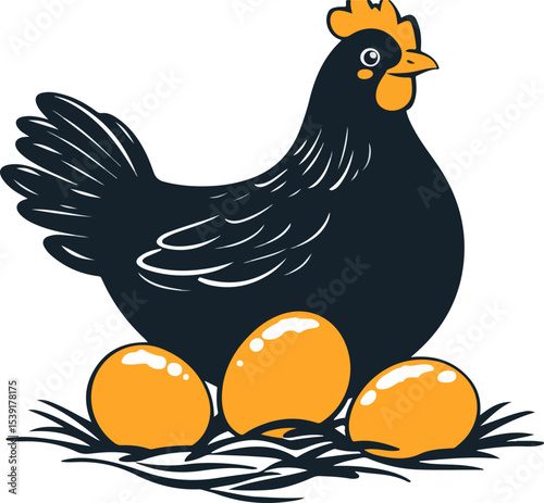 illustration of hen sitting on eggs in nest