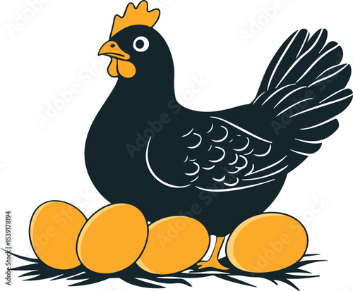 illustration of hen sitting on eggs in nest