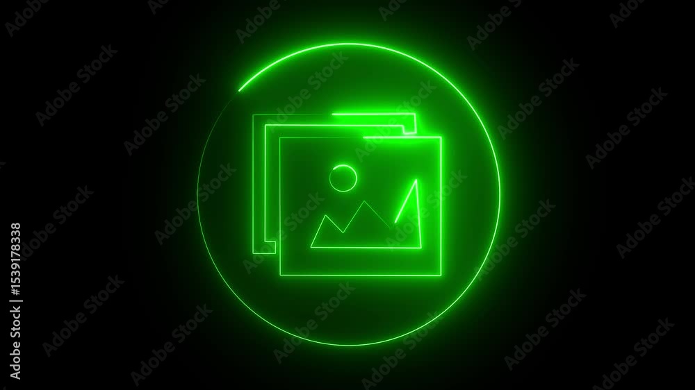 neon glowing device folder icon animated on black background. Computer ...