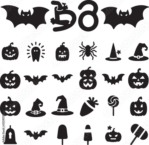 Spooky Halloween Elements – Boo Vector Clipart in Black & White
