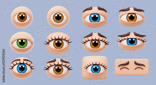 Wallpaper Mural A collection of twelve cartoon eyes with different colors and expressions on a light blue background Torontodigital.ca